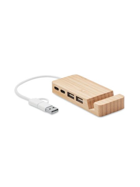 Hub USB 4 ports en bambou