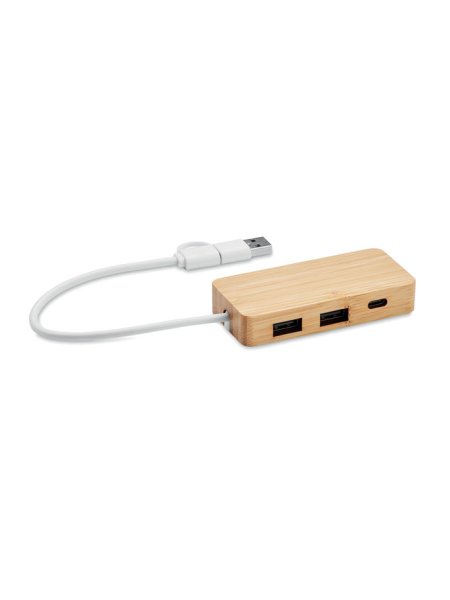 Hub USB 3 ports en bambou